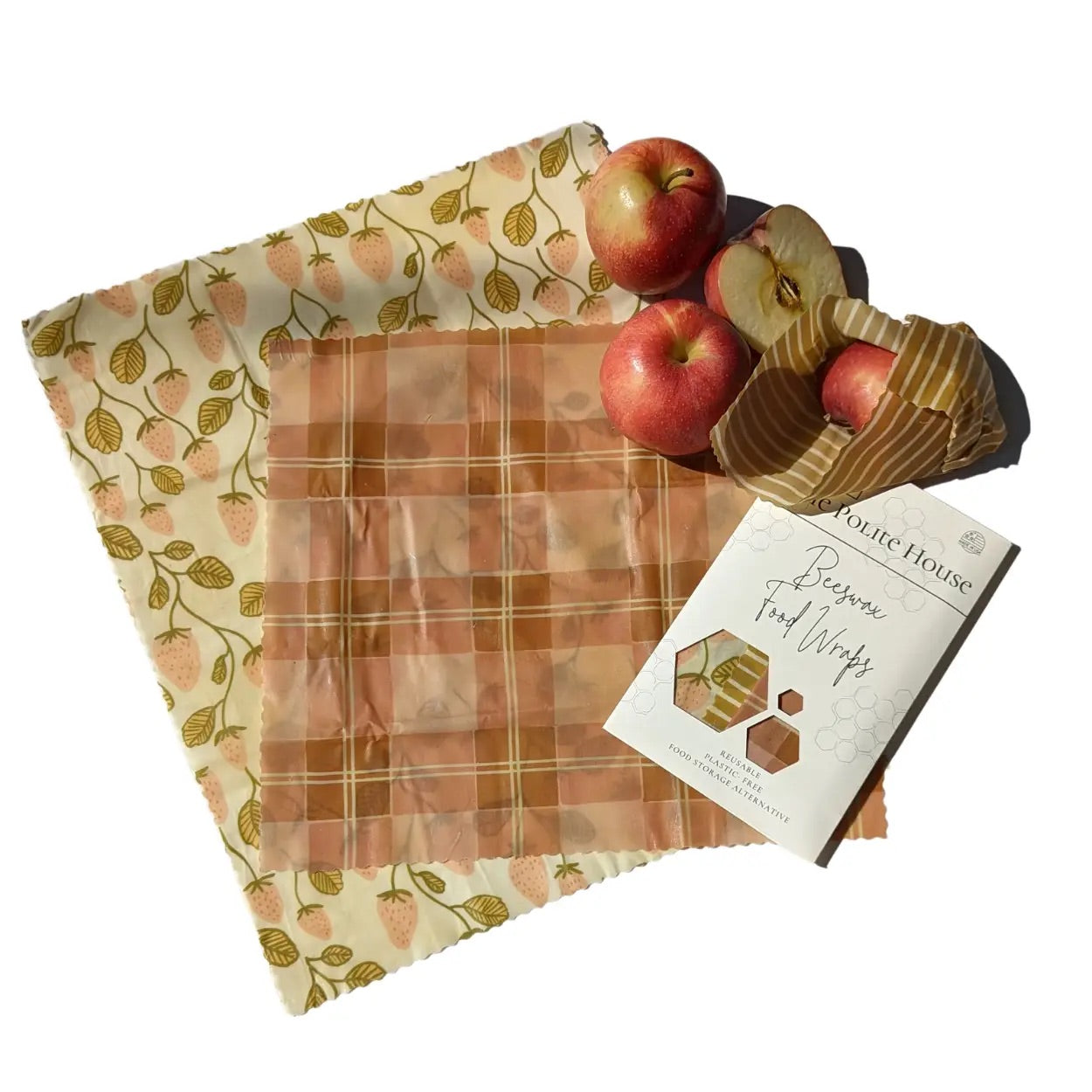 organic cotton beeswax food wrap - strawberry