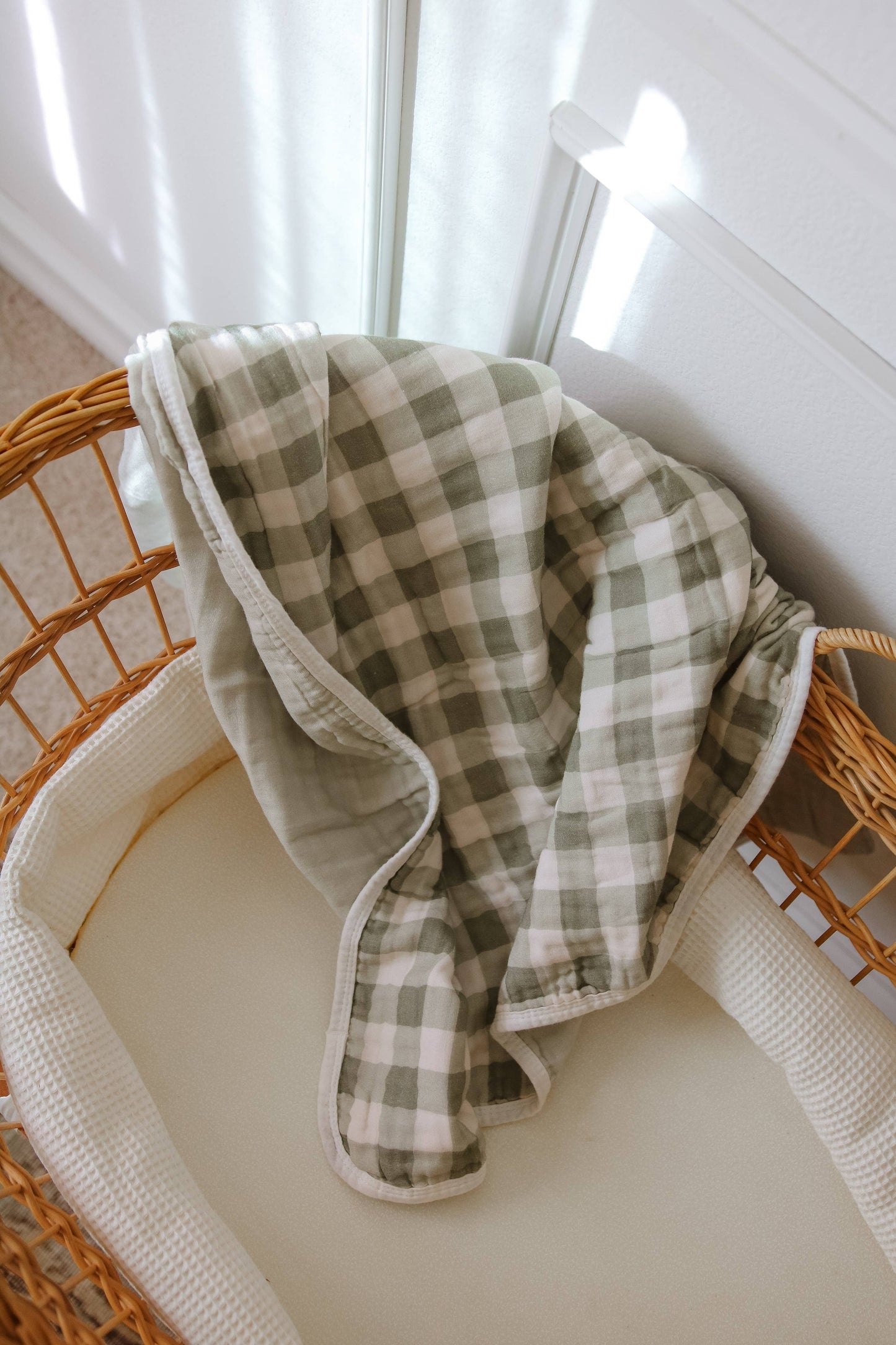 evergreen gingham cotton gauze blanket