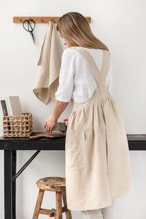 linen pinafore apron - natural