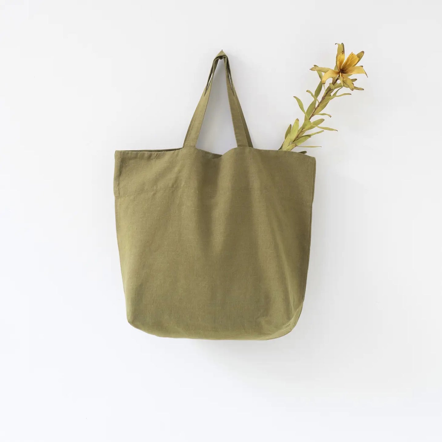 olive linen tote