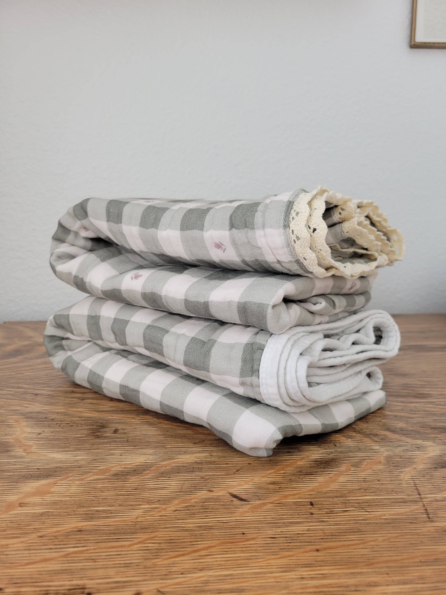 evergreen gingham cotton gauze blanket