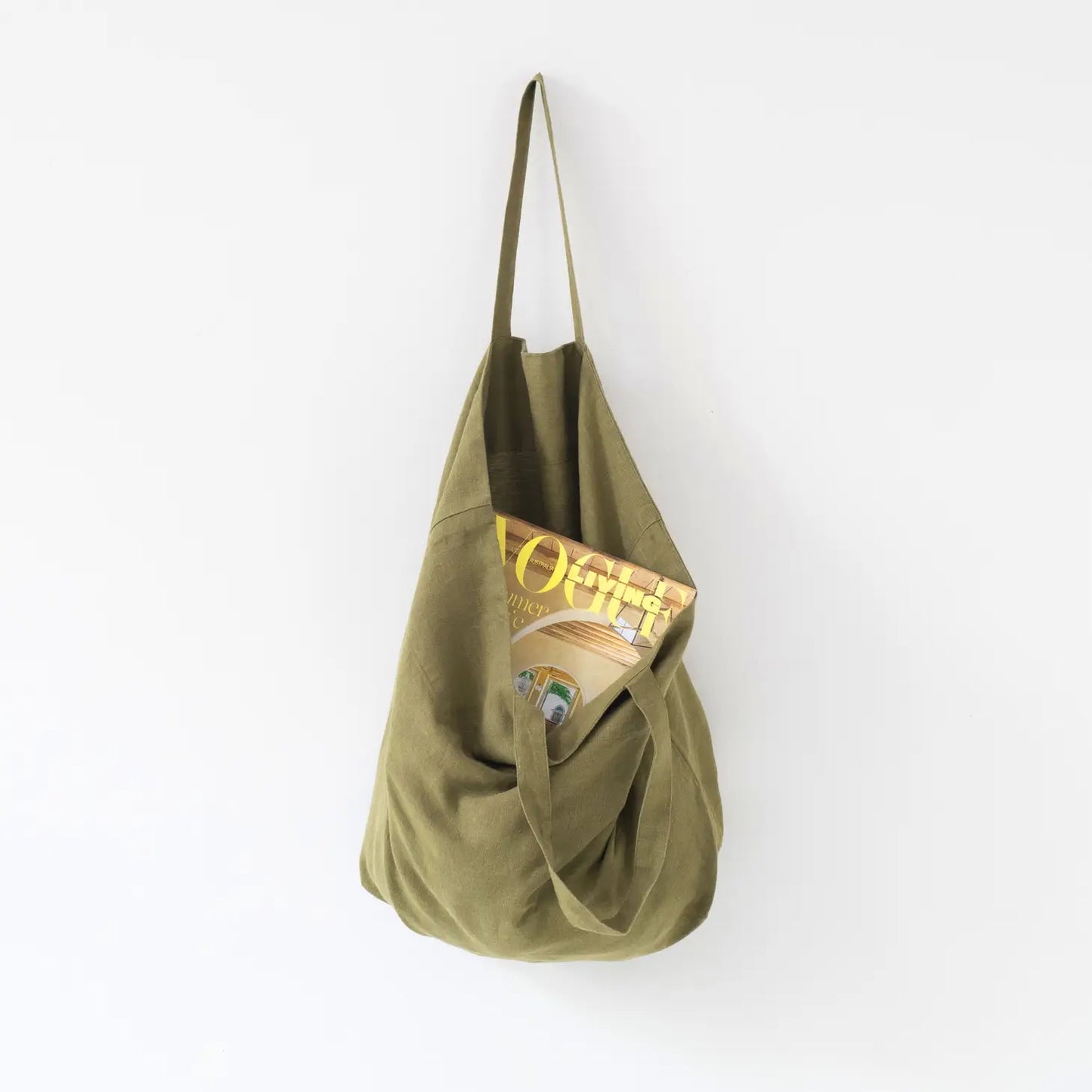 olive linen tote