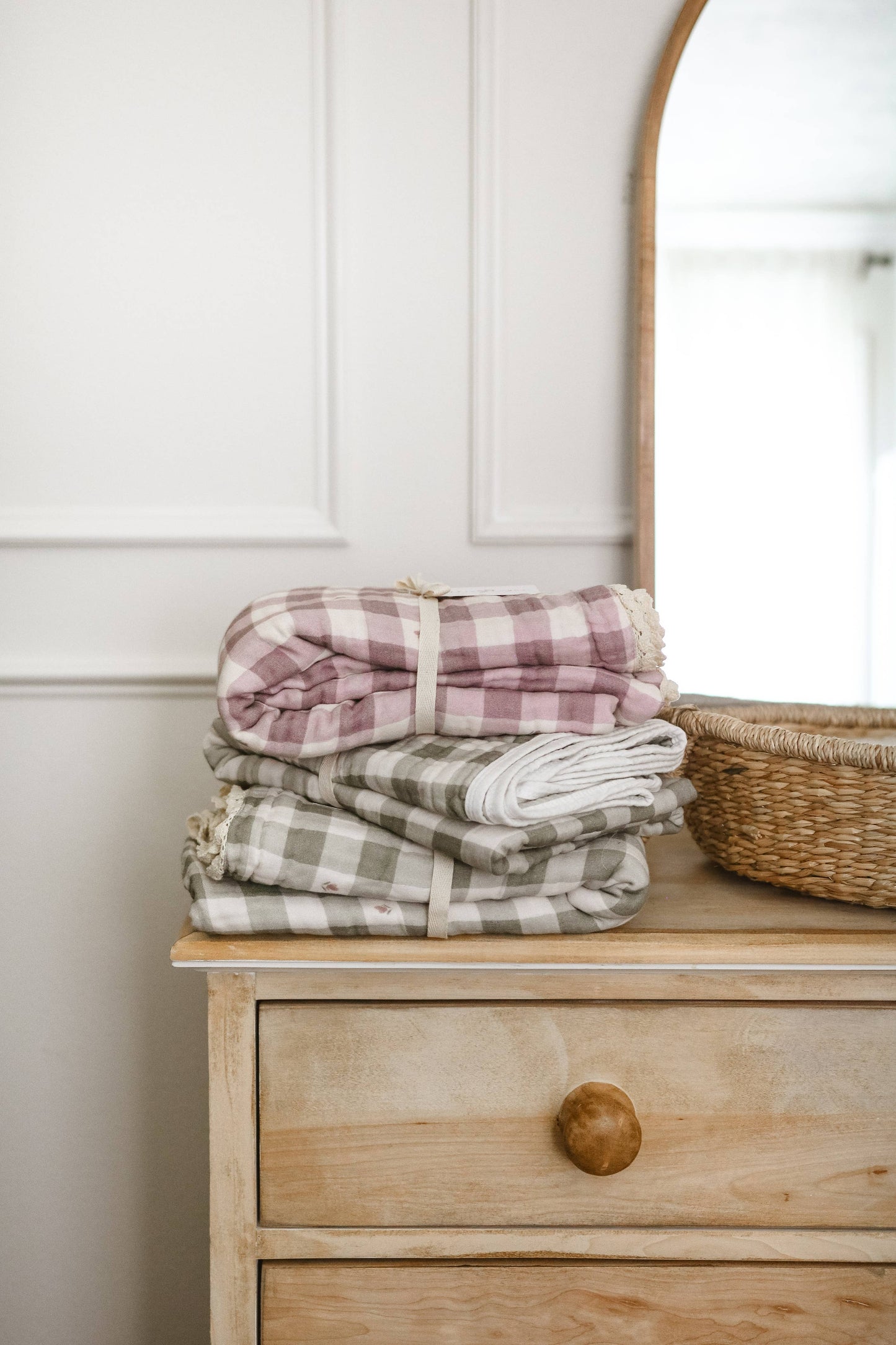 evergreen gingham cotton gauze blanket