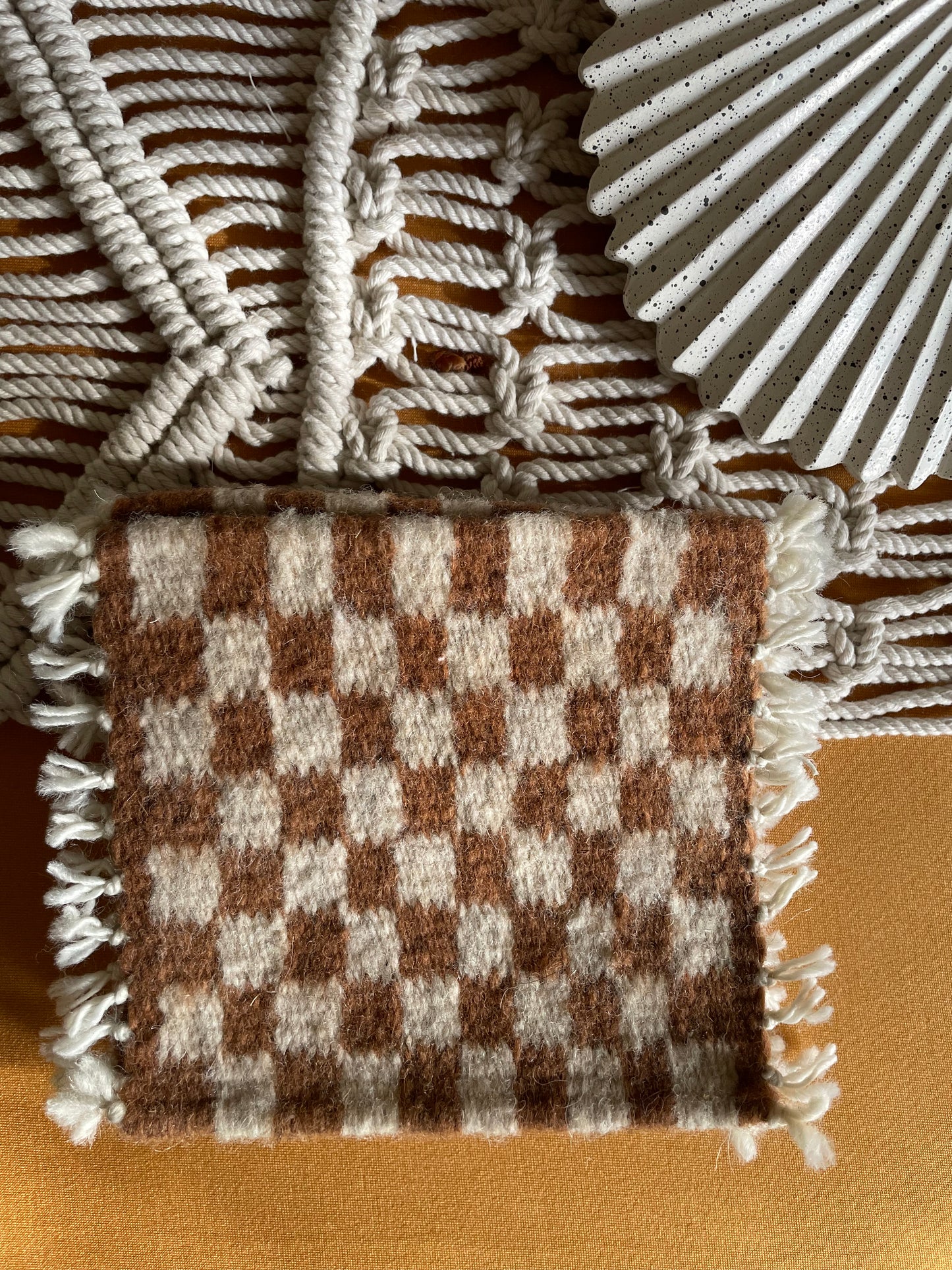 handwoven coaster - clay checker