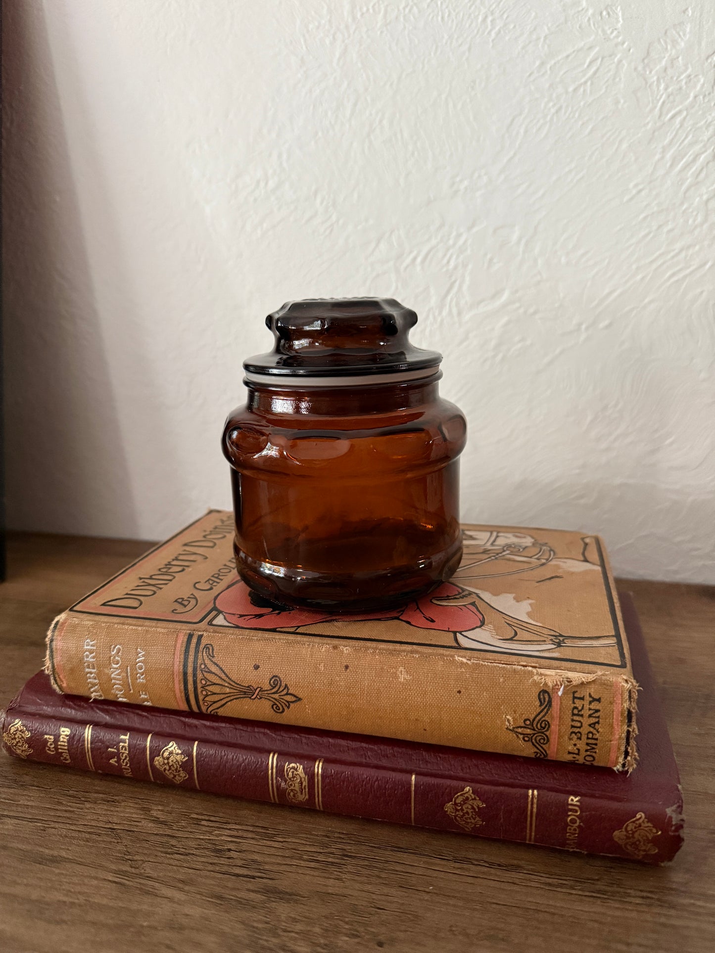 vintage amber glass canister