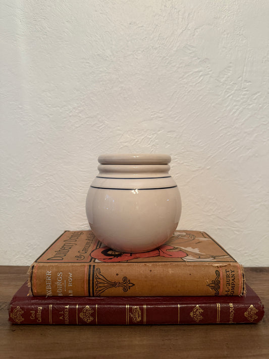 vintage blue + cream canister with lid