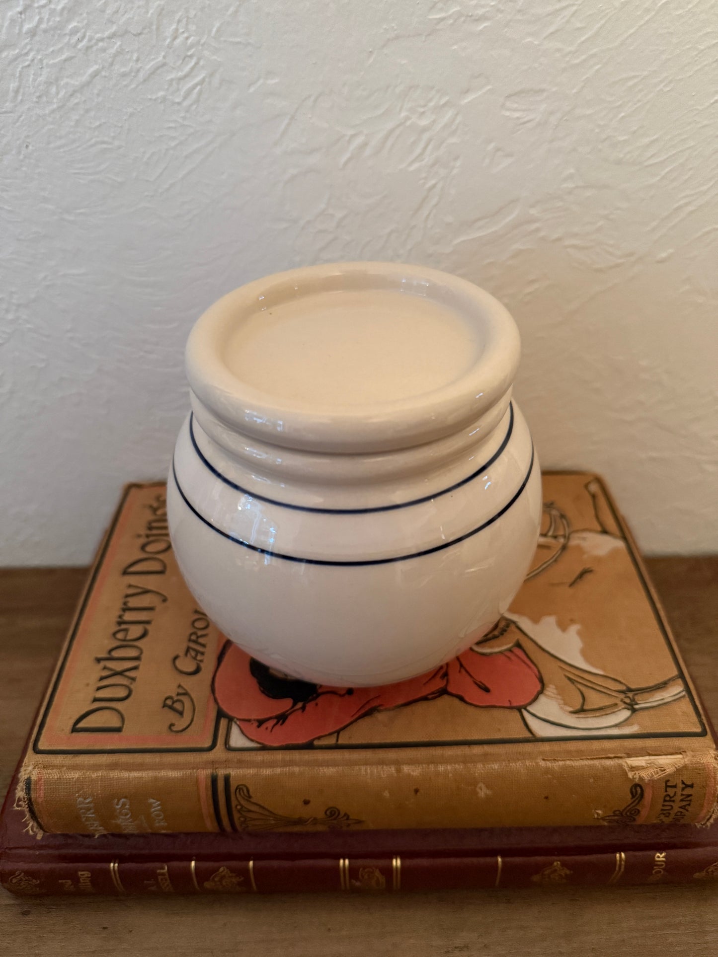 vintage blue + cream canister with lid