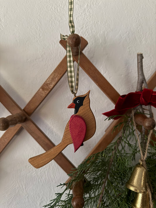 vintage northern cardinal wooden ornament