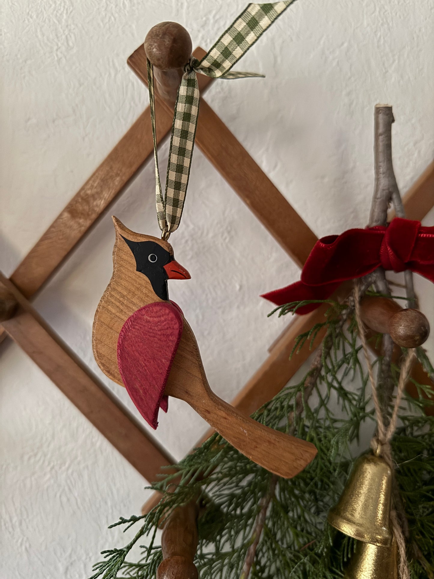 vintage northern cardinal wooden ornament