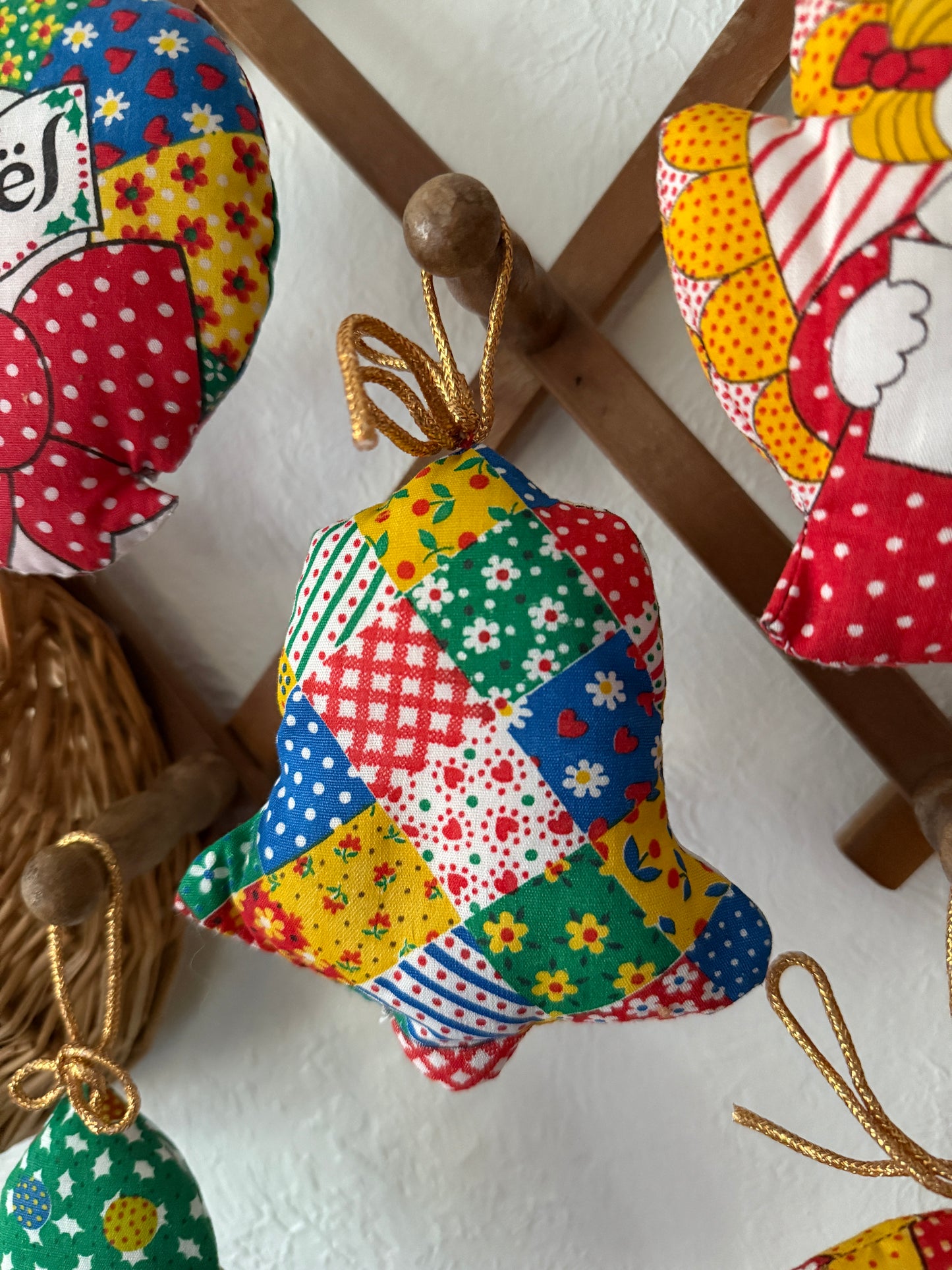 70's vintage fabric ornaments - patchwork bell