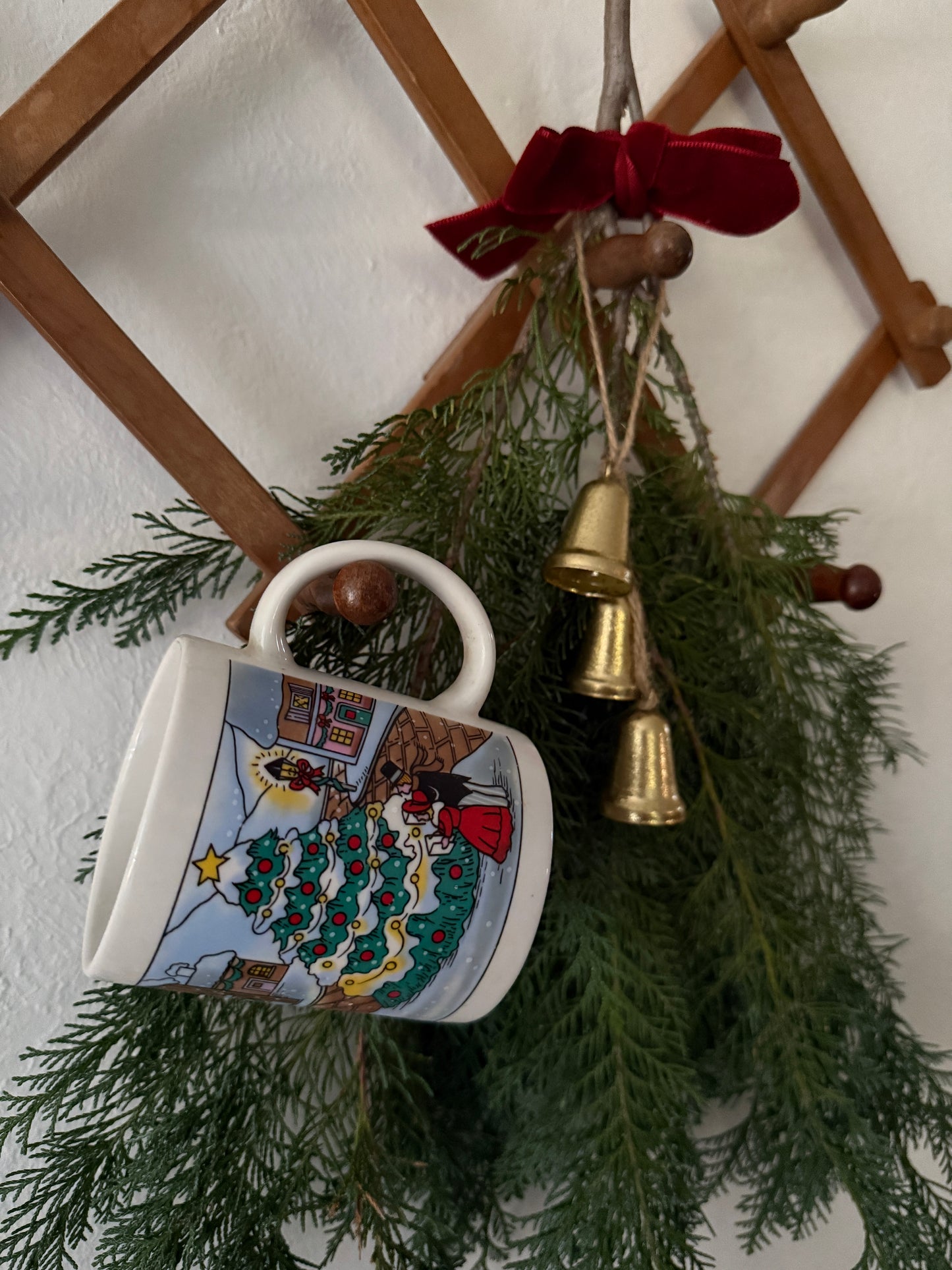 vintage Christmas mug - small town during the holidays