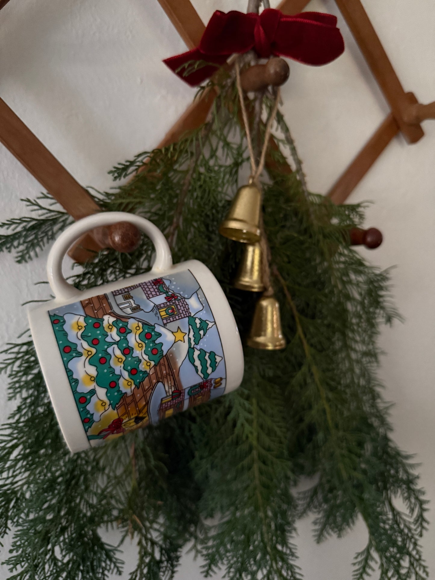 vintage Christmas mug - small town during the holidays