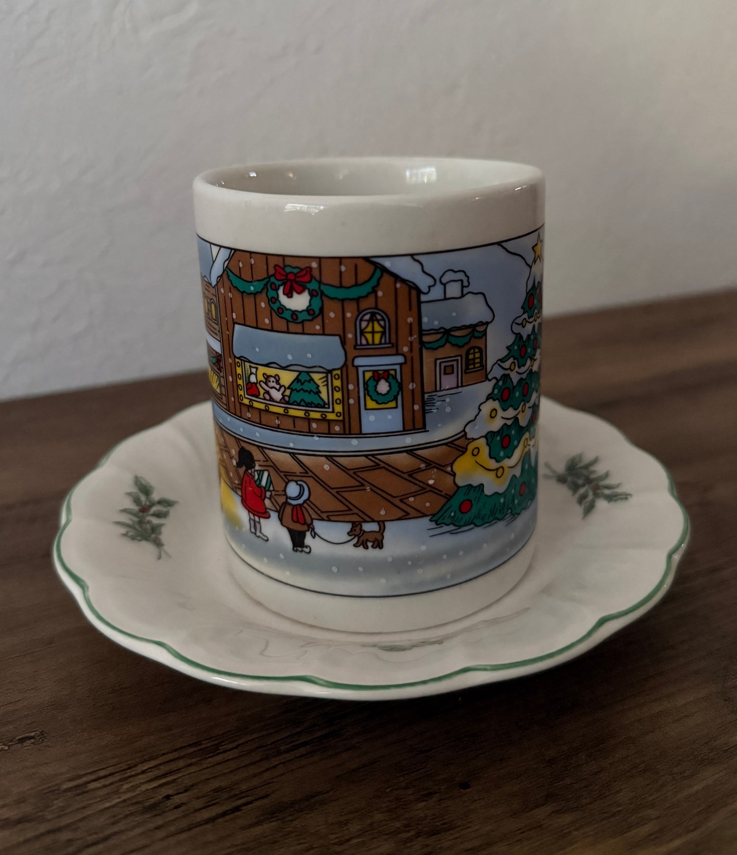 vintage Christmas mug - small town during the holidays