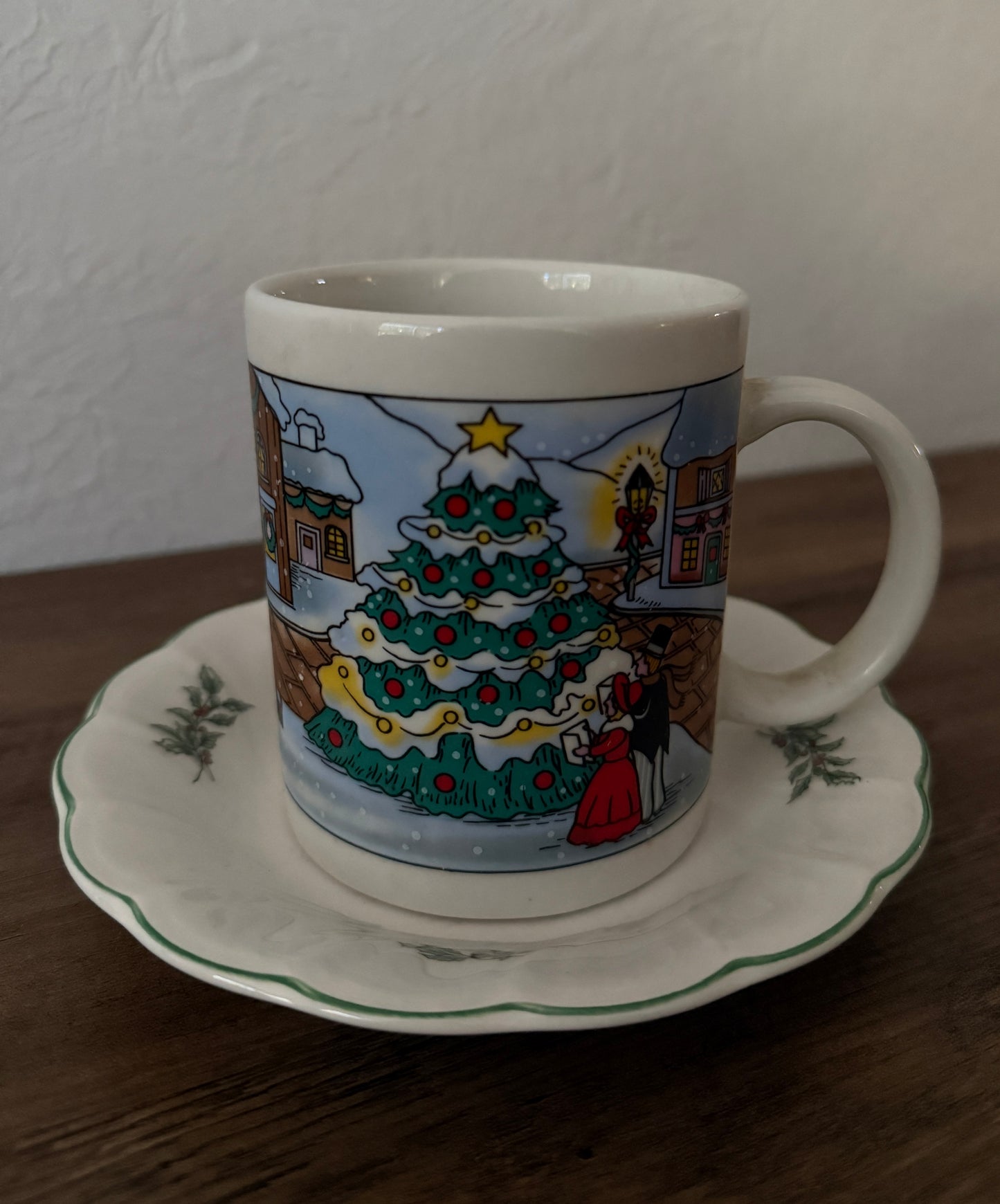 vintage Christmas mug - small town during the holidays