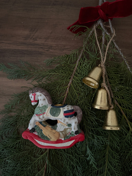 vintage Christmas rocking horse candle holder