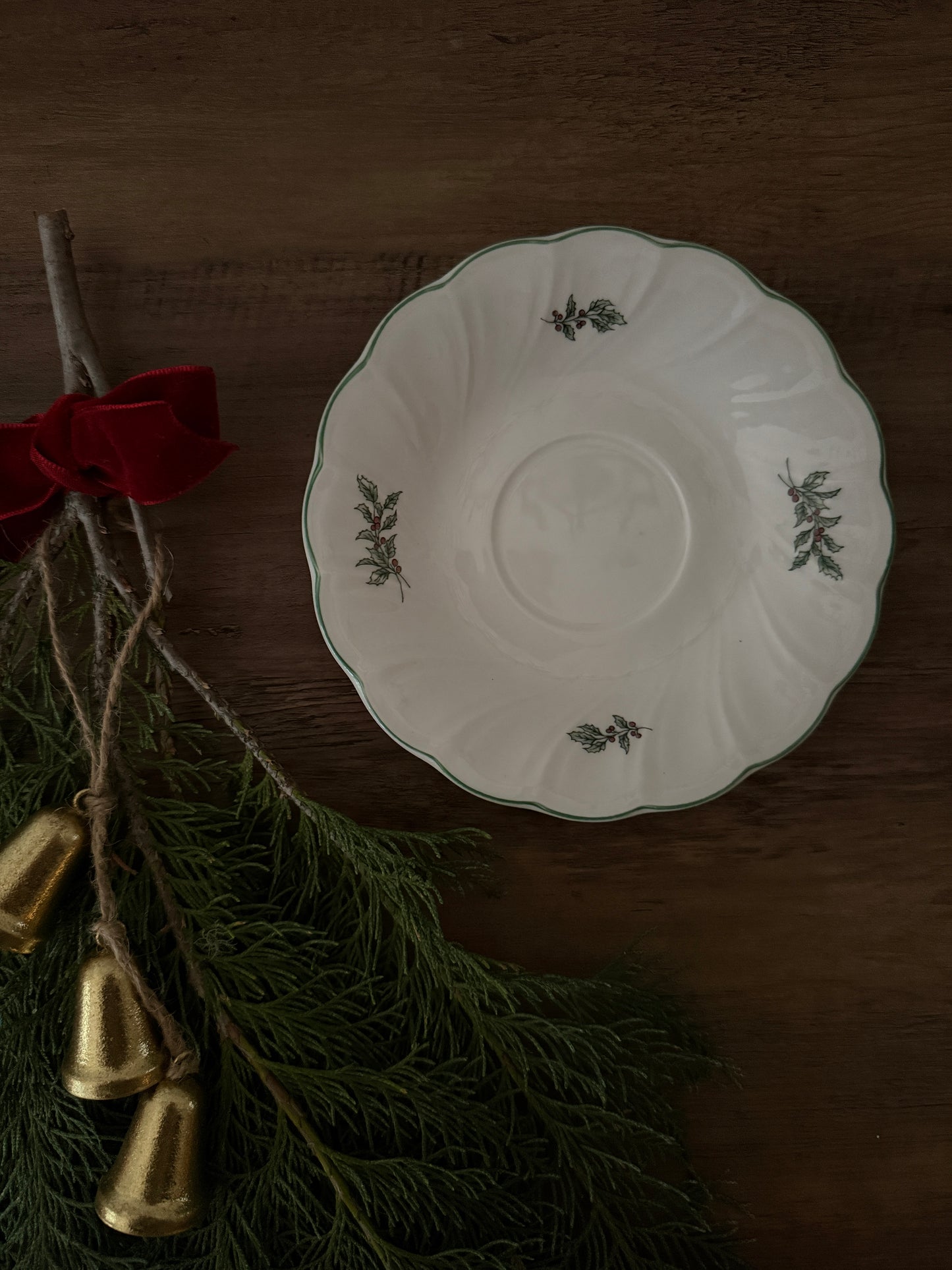 vintage Christmas holly saucer