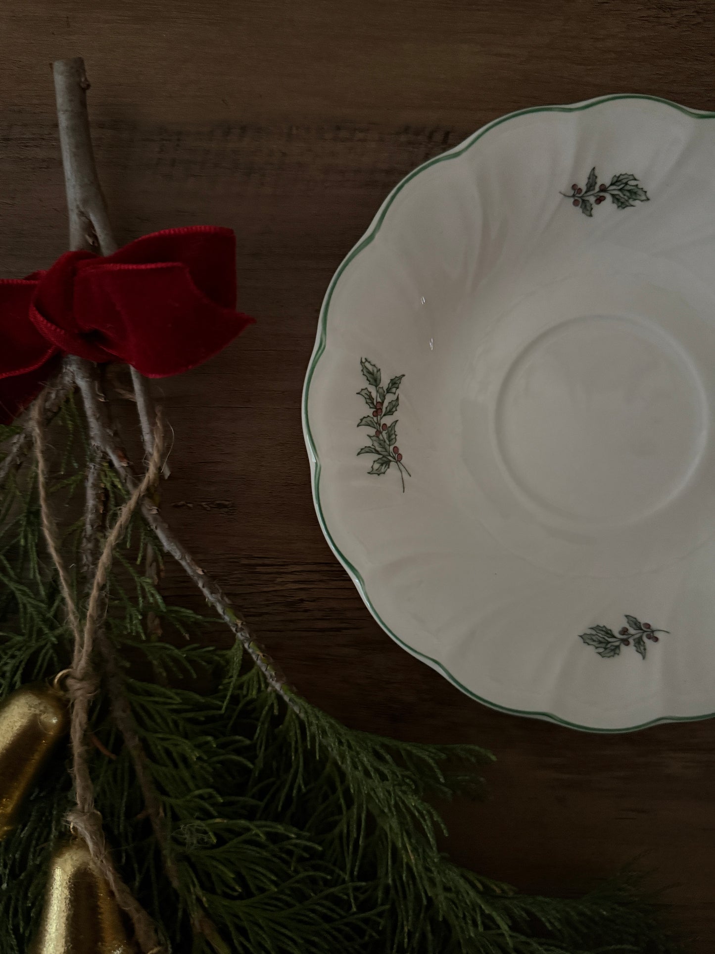 vintage Christmas holly saucer