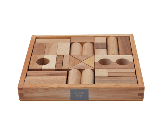 wooden blocks in tray - natural 30pcs