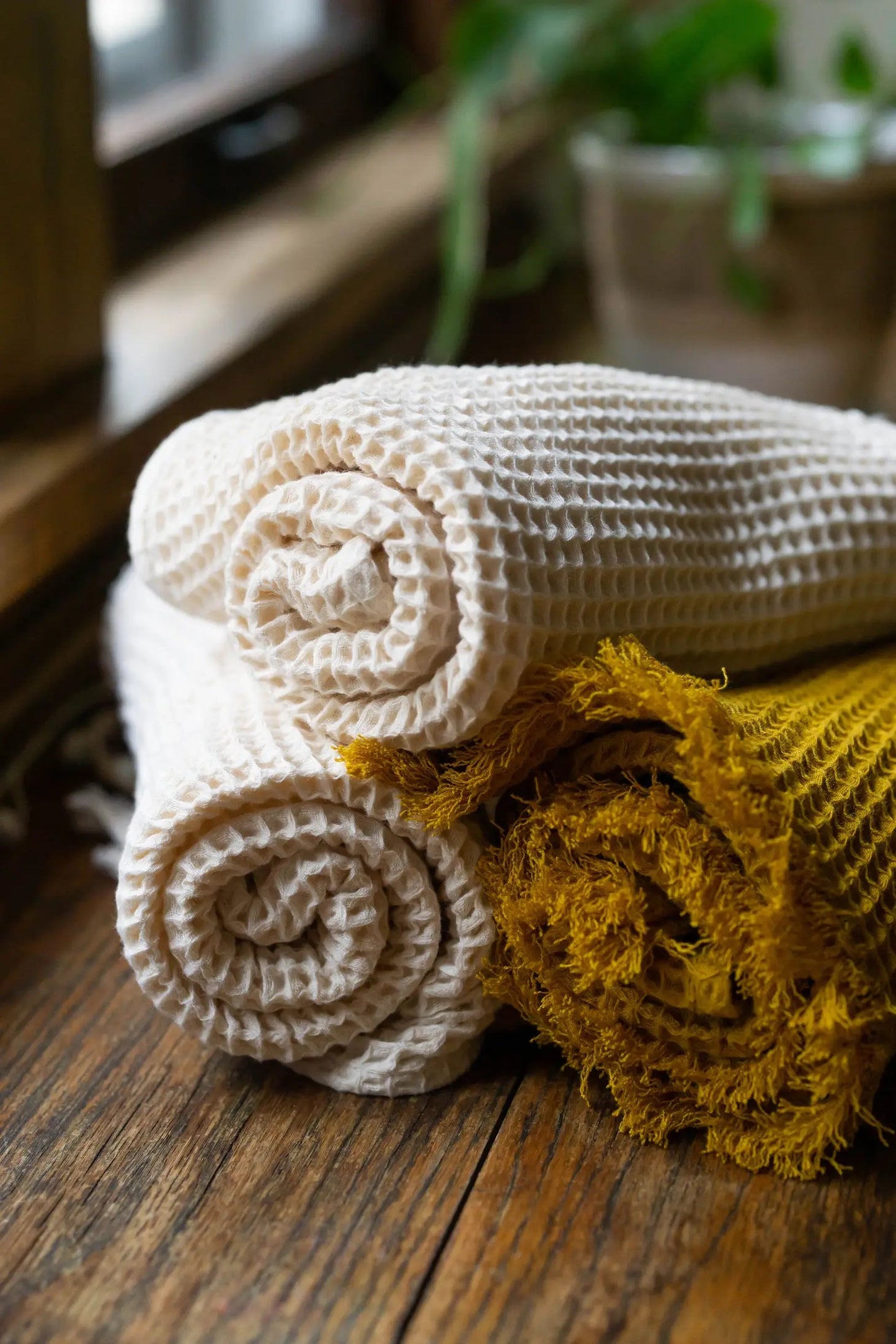 waffle weave hand towel - gold