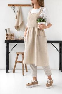 linen pinafore apron - natural