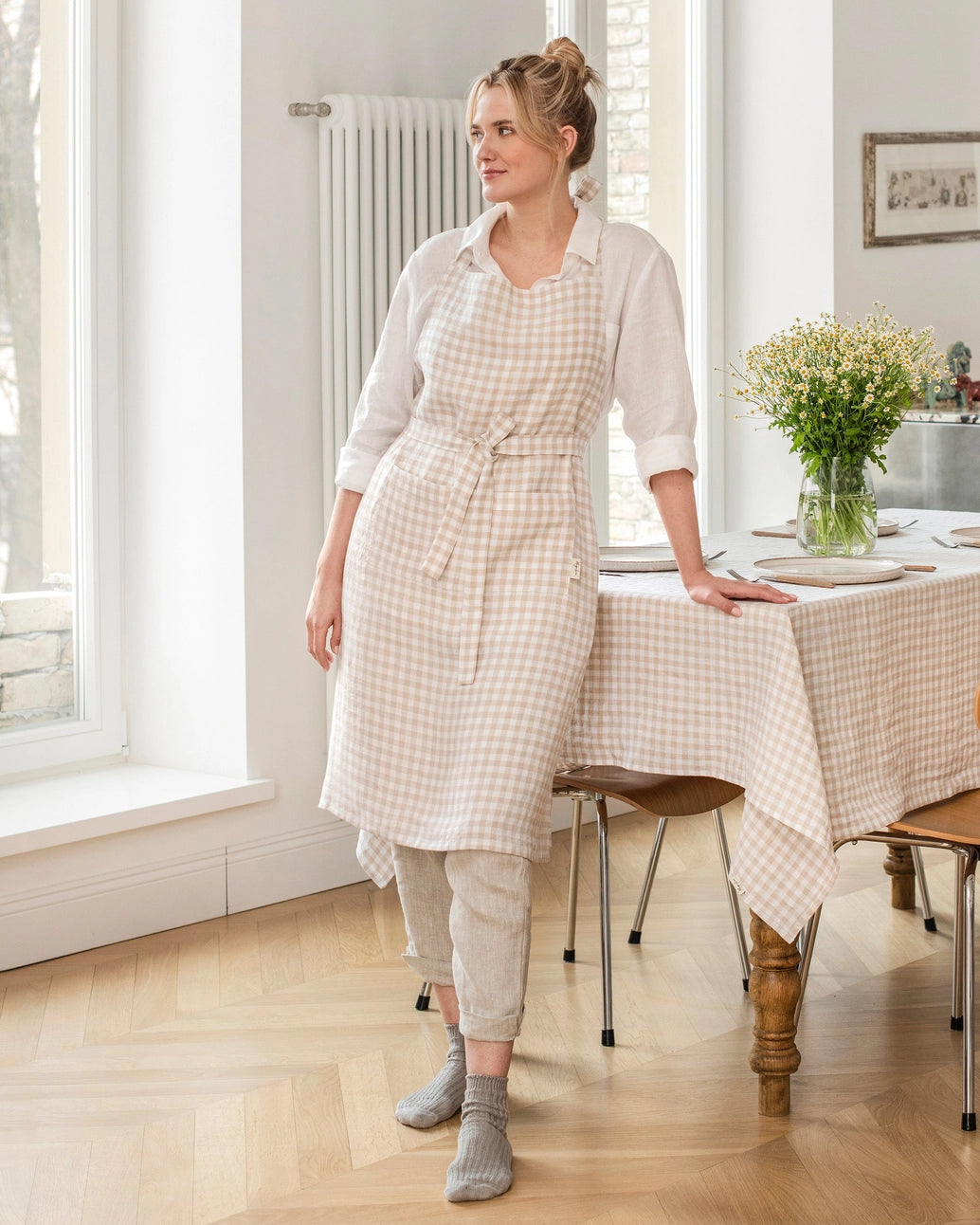 linen gingham apron