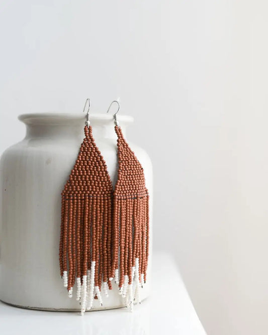 beaded fringe earrings - cinnamon